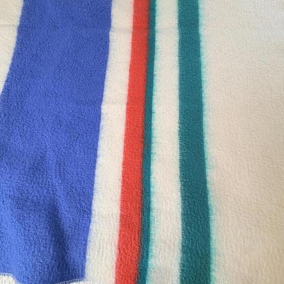 Baby Blanket Feel Striped Blue Aqua Red Vintage Camping Blanket Style But SOFT - Picture 11 of 15
